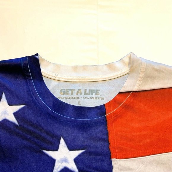 Get A Life T Shirt Mens Large American Flag All Over Print Short Sleeve USA NEW - Picture 5 of 10